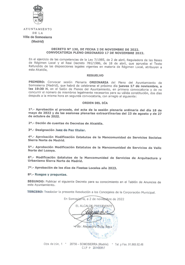 Convocatoria pleno 20221117