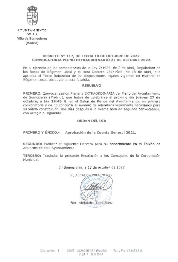 convocatoria pleno extraordinario oct 22