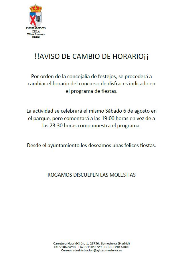 cambio horario concurso disfraces