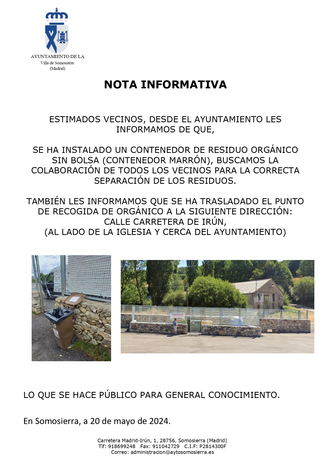 NOTA INFORMATIVA CONTENEDOR MARRÓN