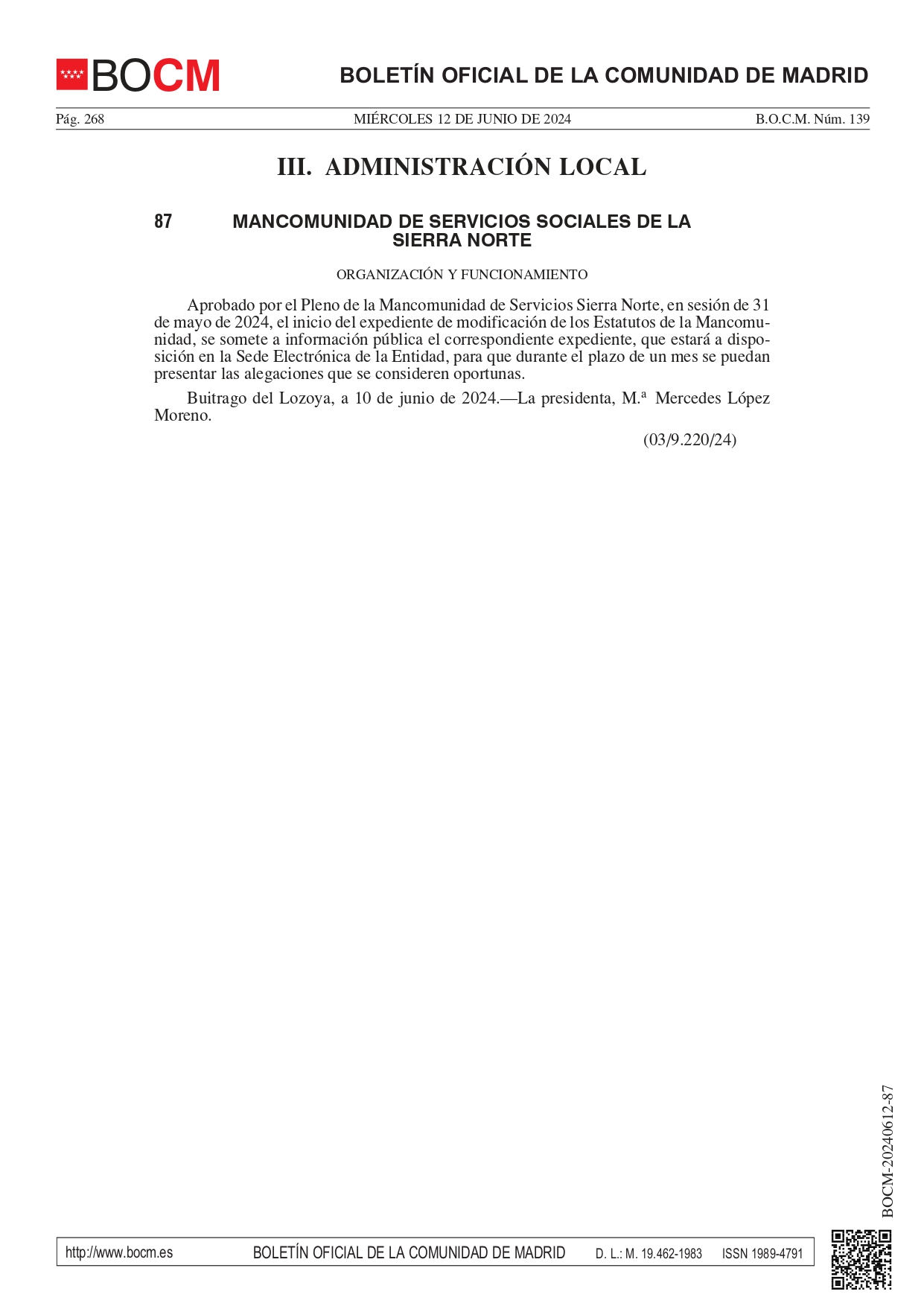 Organizacion Modificacion de estatutos BOCM 12 06 2024 page 0001