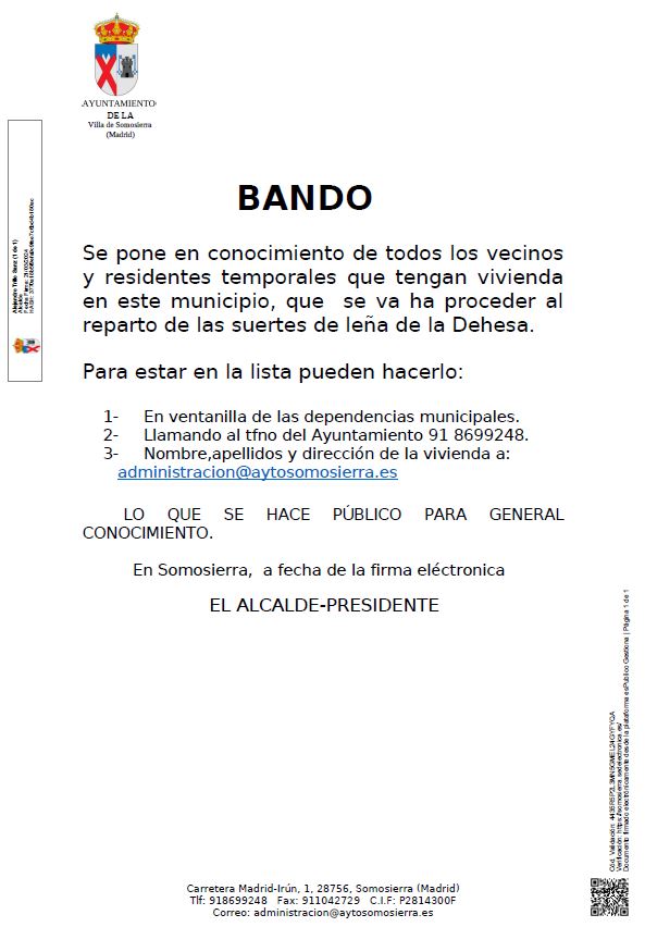 Bando Reparto Suertes de Leña