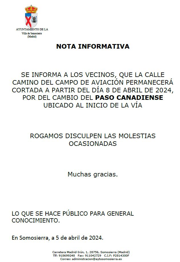 NOTA INFORMATIVA CALLE CORTADA