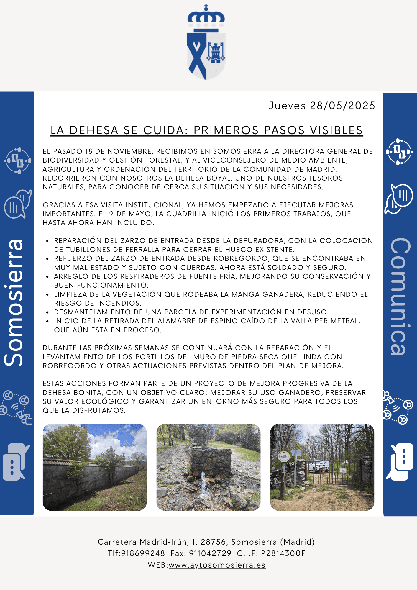 Comunicación Trabajos de Mantenimiento en la Dehesa