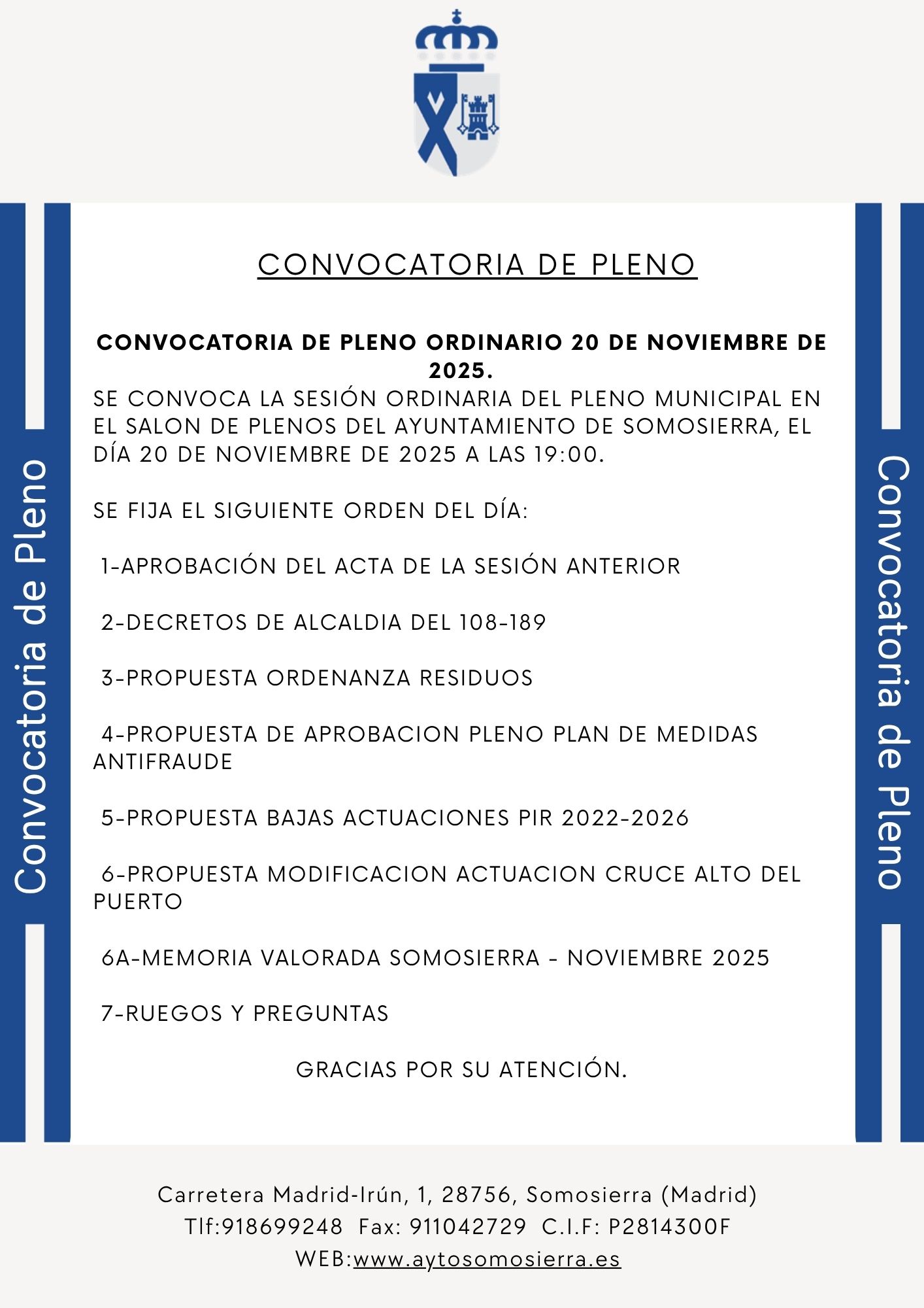 Decreto convocatoria pleno ordinario 20 11 2025