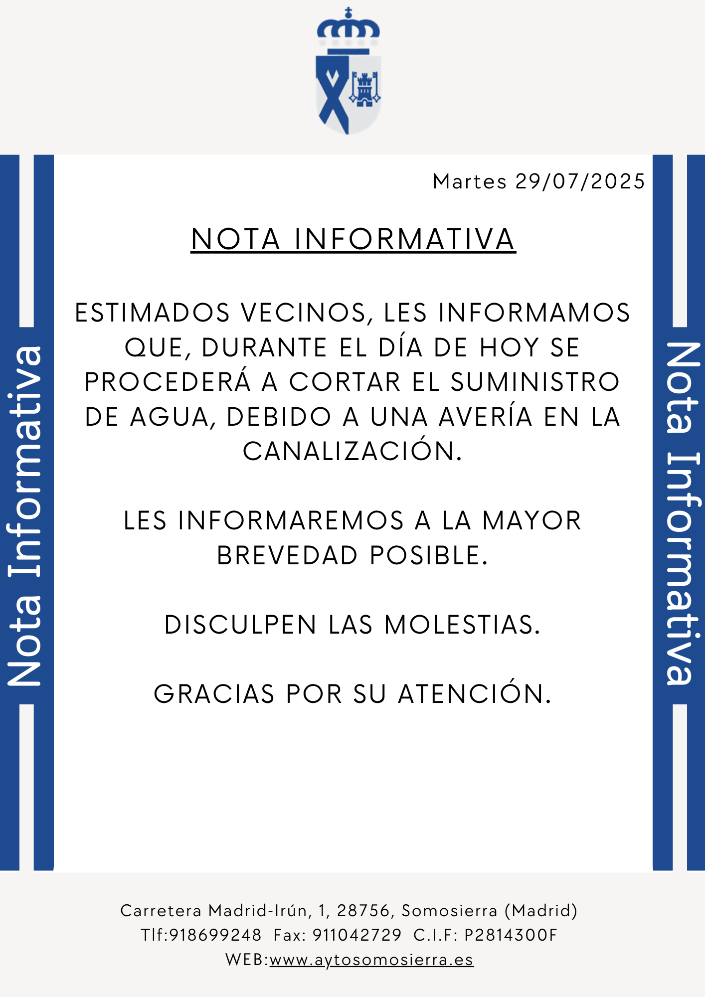 Nota Informativa Corte de Agua 2