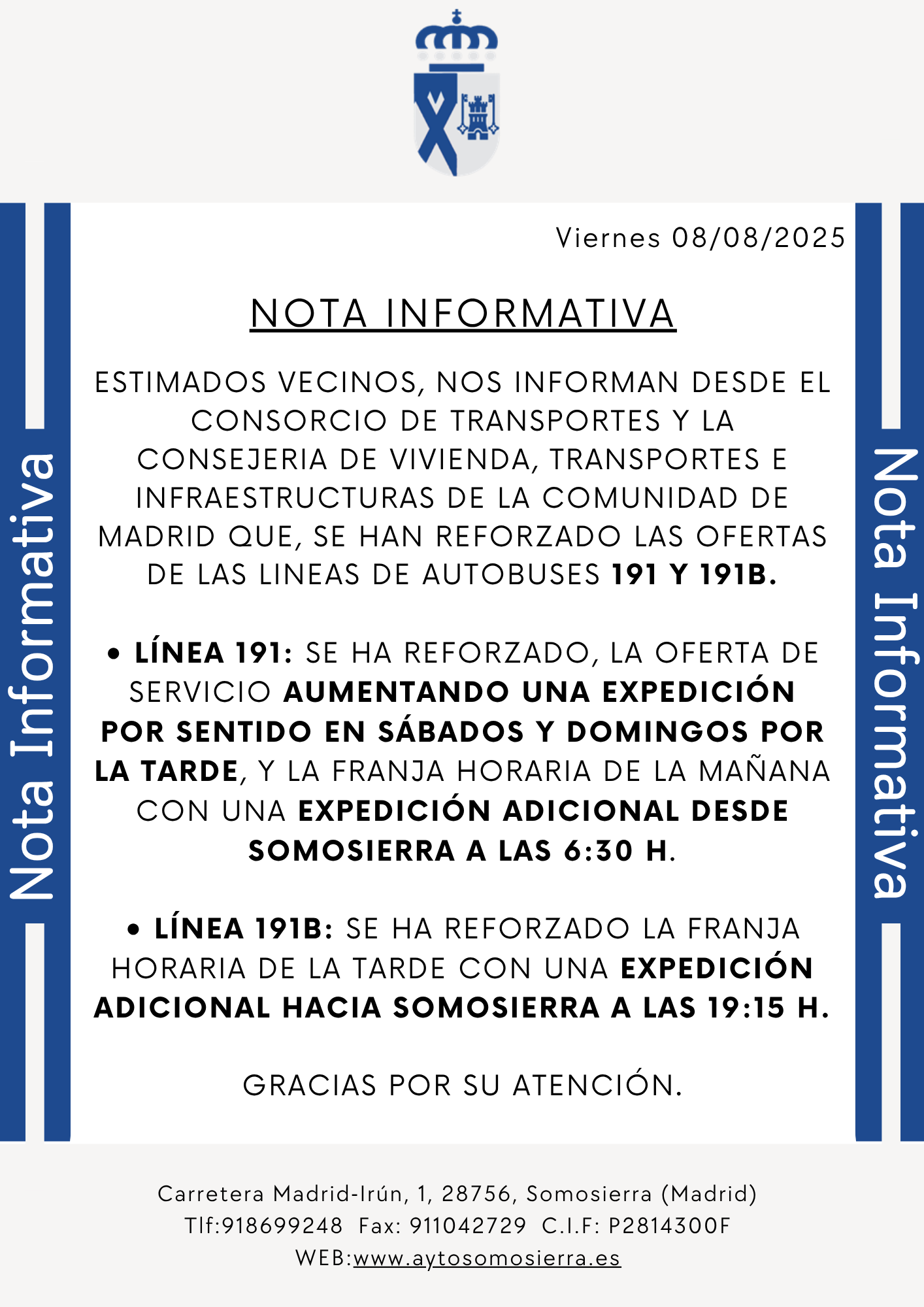 Nota Informativa Lineas de autobús