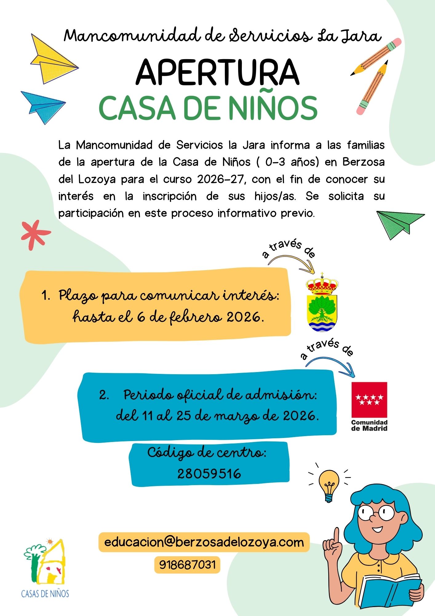 Cartel apertura casa de niños Berzosa del Lozoya