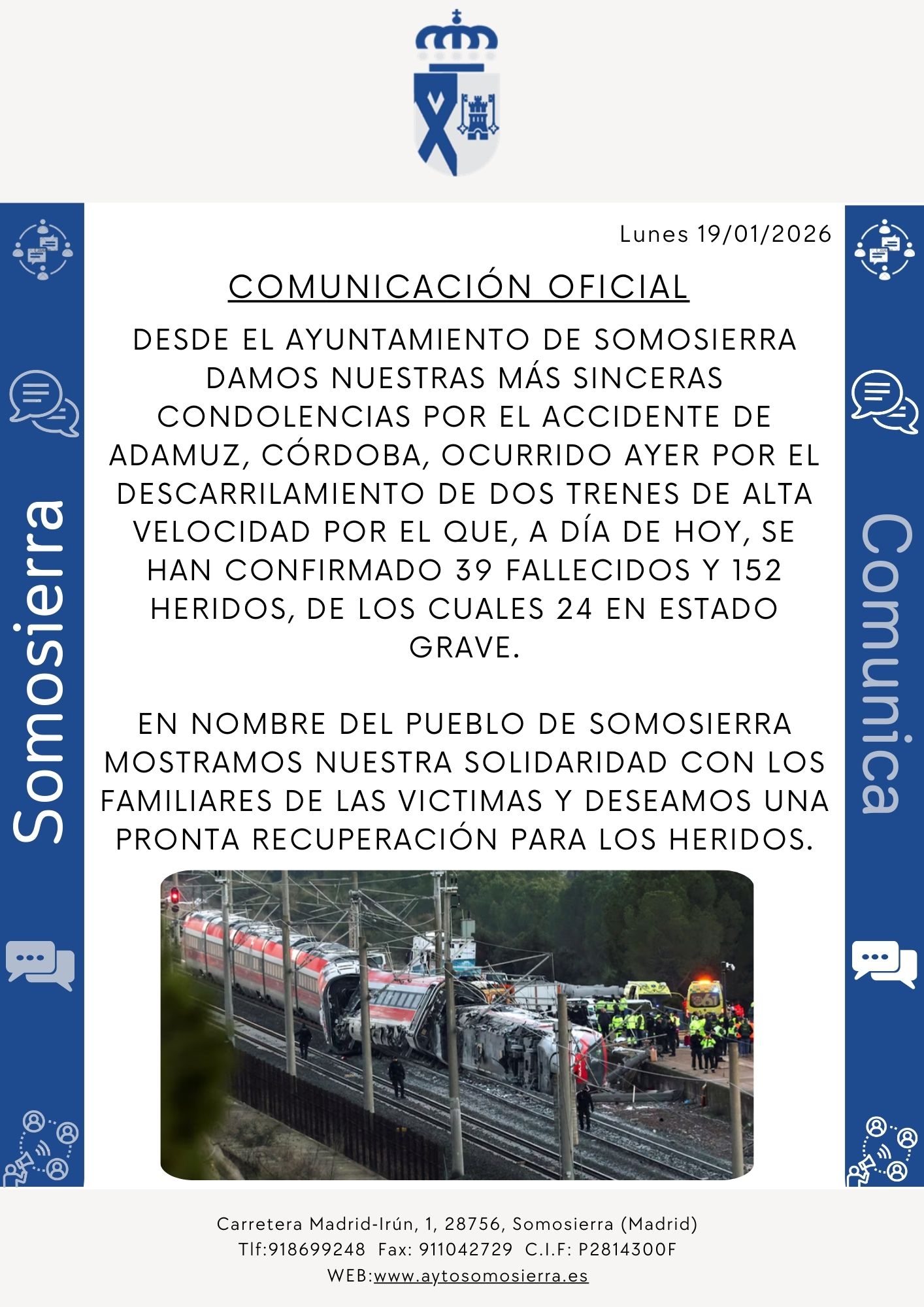 Comunicación Condolencias Accidente Tren Córdoba