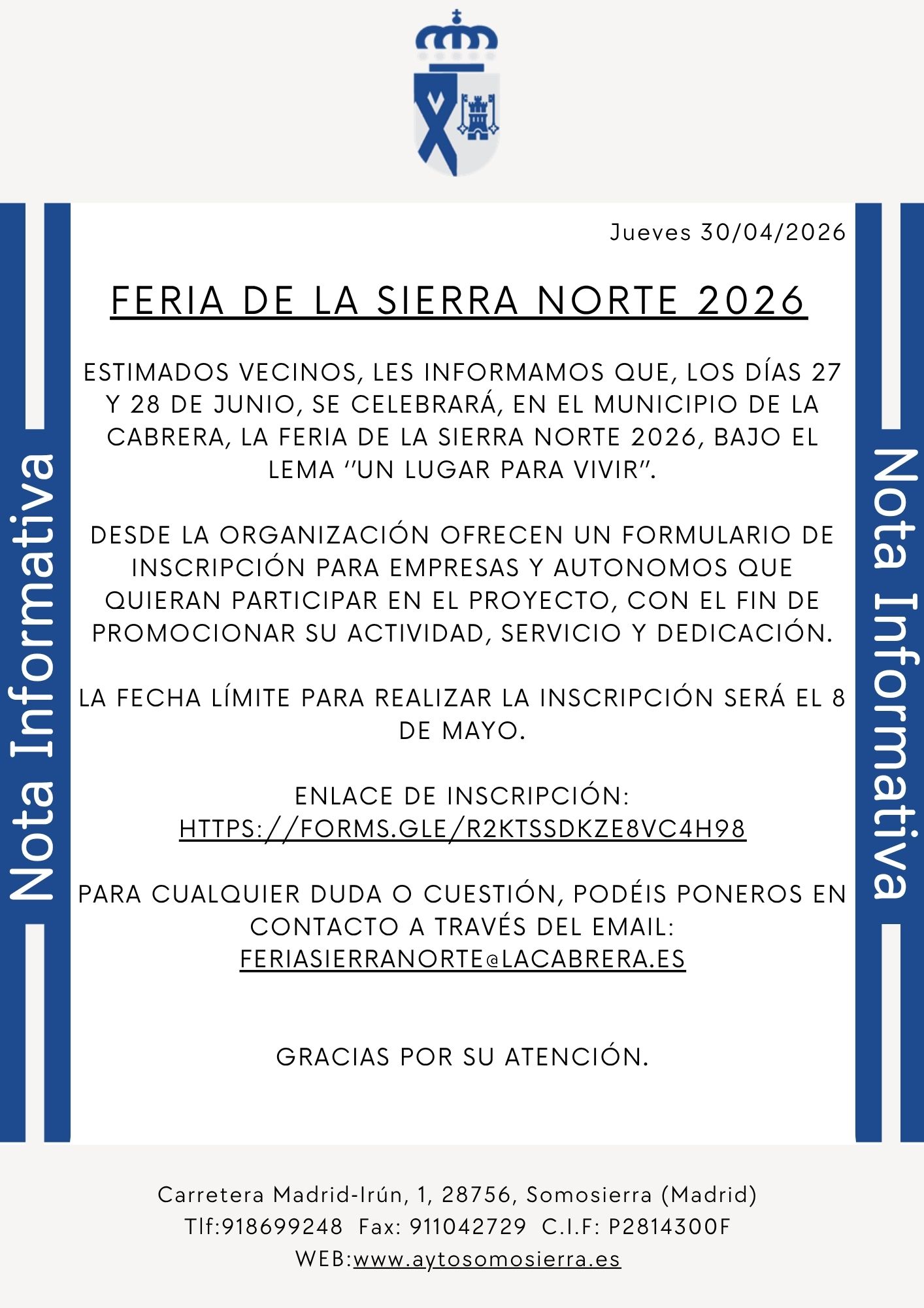 Nota Informativa Feria Sierra Norte 2026